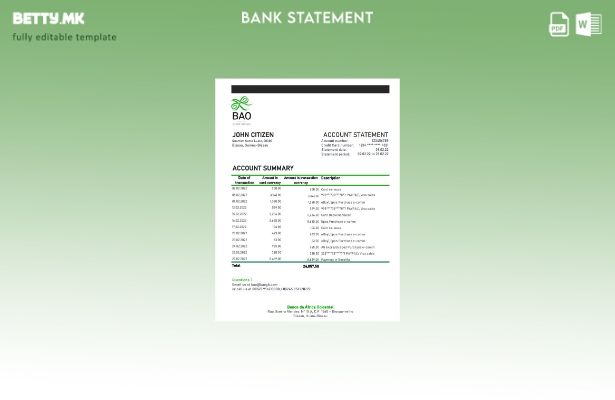 модерен стил Гвинеја Бисао Банко да Африка Западен банкарски извод шаблон ексел